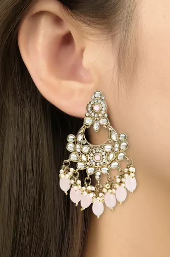 Traditional Kundan Pearl Drop Bridal Choker Necklace With Chandbali Earrings & Maang Tikka Jewellery Set
