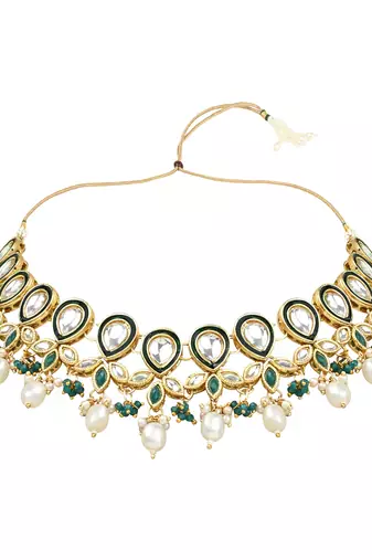 Traditional Pearl Kundan Floral Necklace With Earring Maang Tikka Set