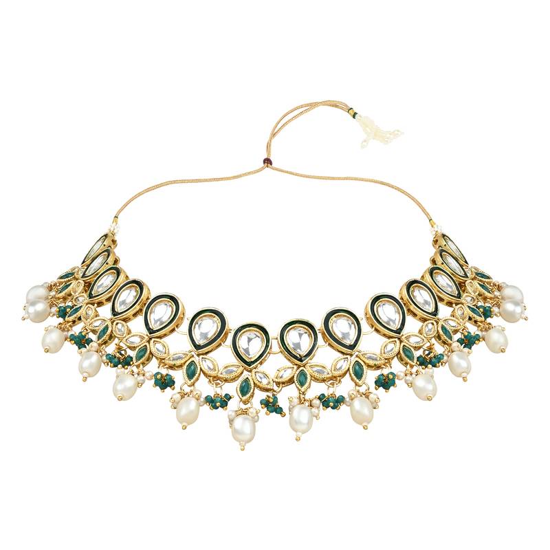 Traditional Pearl Kundan Floral Necklace With Earring Maang Tikka Set