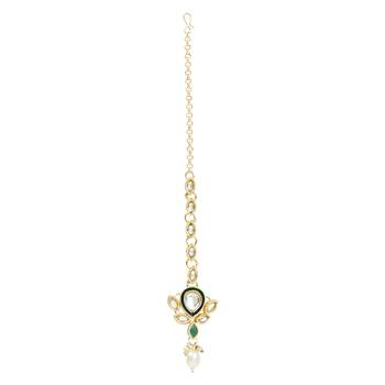 Traditional Pearl Kundan Floral Necklace With Earring Maang Tikka Set 6