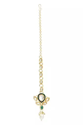Traditional Pearl Kundan Floral Necklace With Earring Maang Tikka Set