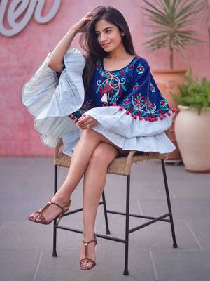 Navy Blue Fancy Embroidered Winter Circular Poncho_free Size 3