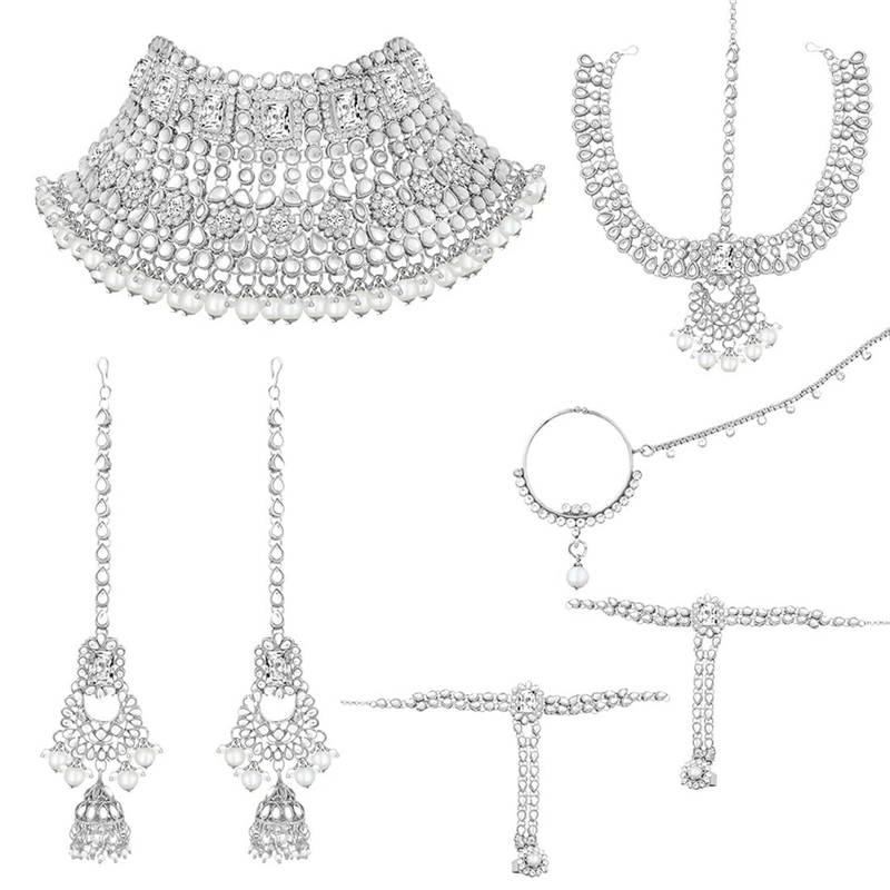 Traditional Handcrafted Faux Kundan Bridal Jewellery Set with Earrings & Matha Patti
