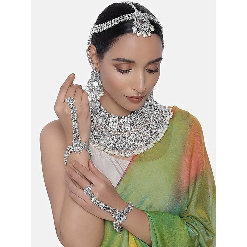 Traditional Handcrafted Faux Kundan Bridal Jewellery Set with Earrings & Matha Patti