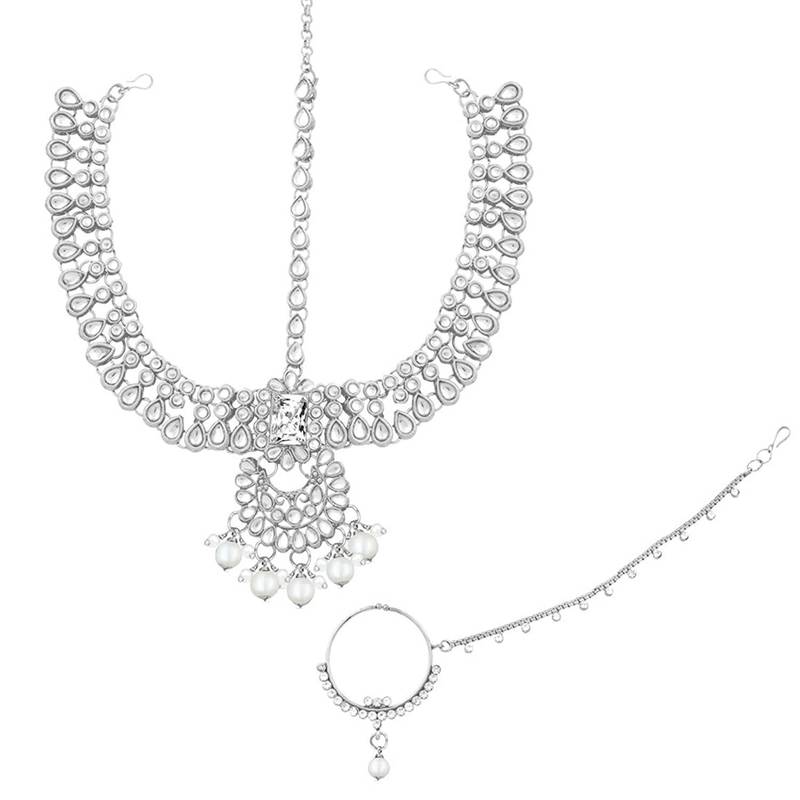 Traditional Handcrafted Faux Kundan Bridal Jewellery Set with Earrings & Matha Patti