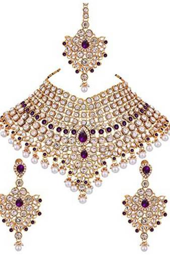 Traditional Kundan Bridal Dulhan Jewellery Set for Women (IJ021) (Purple)