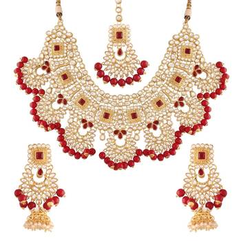 Traditional Handcrafted Faux Kundan & Stone Studded Bridal Choker Necklace Jewellery Set For Women  1