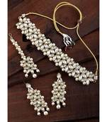 Traditional Bridal Choker Necklace Jewellery Set with Earrings & Maang Tikka for Women 