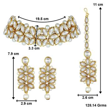 Traditional Bridal Choker Necklace Jewellery Set with Earrings & Maang Tikka for Women  5