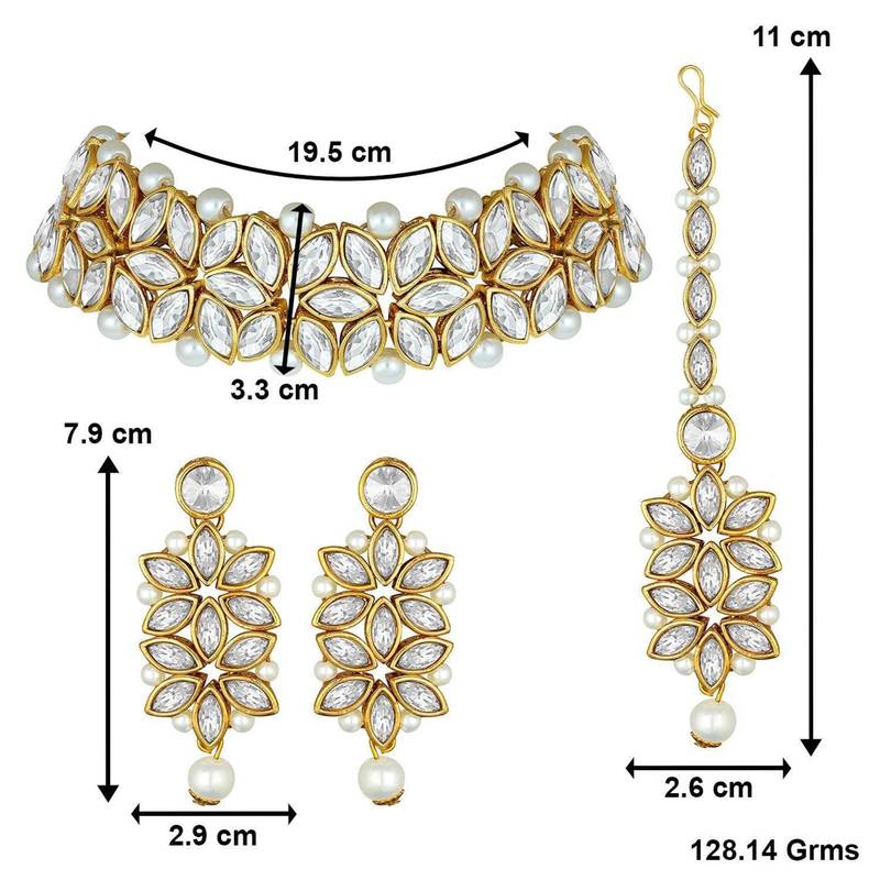 Traditional Bridal Choker Necklace Jewellery Set with Earrings & Maang Tikka for Women 