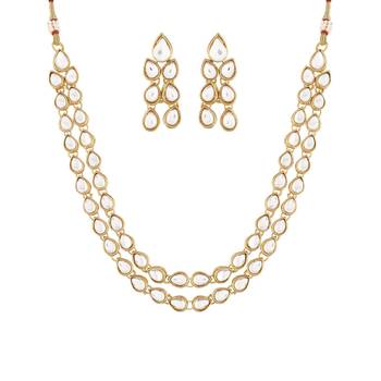 2 Layer Handcrafted Jewellery Set Glided With Uncut Polki Kundans For Women  1