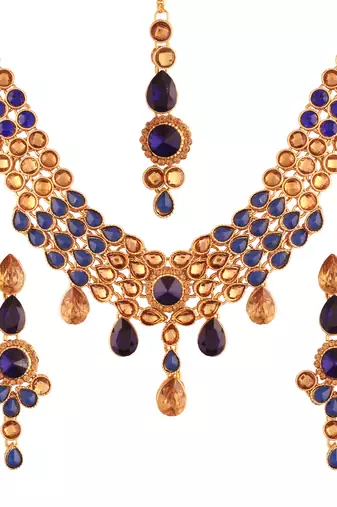 I Jewels Traditional Jewellery Set with Maang Tikka For Women (IJ311BL)