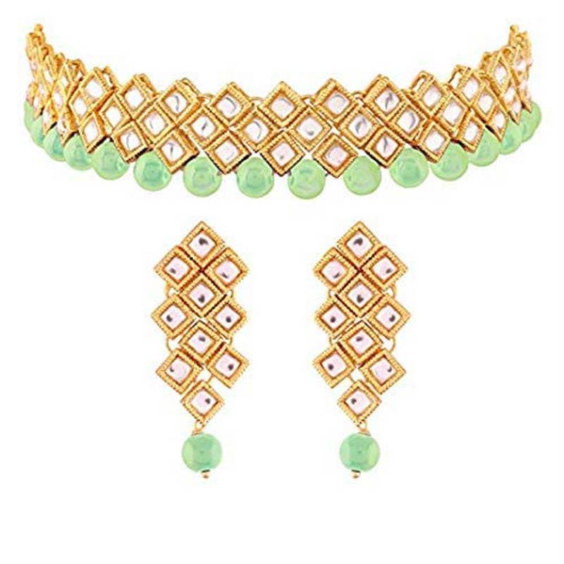 Kundan & Pearl Studded Choker Necklace With Earrings For Women 