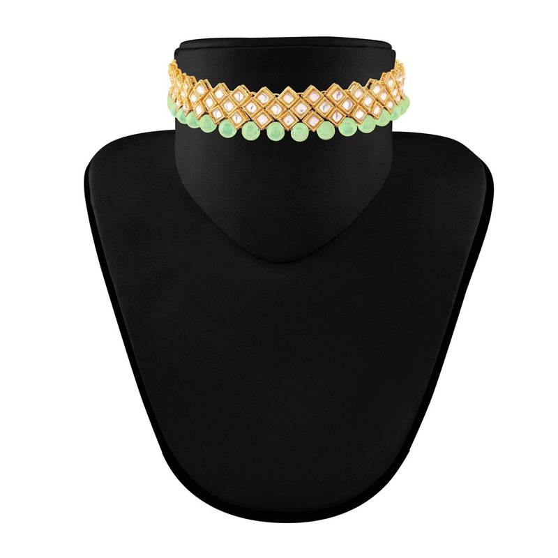 Kundan & Pearl Studded Choker Necklace With Earrings For Women 