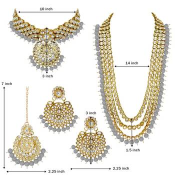 Traditional Kundan & Pearl Studded Bridal Choker Necklace Jewellery Set With Earrings & Maang Tikka for Women 7