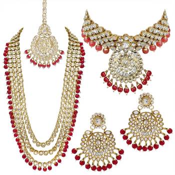 Traditional Kundan & Pearl Studded Bridal Choker Necklace Jewellery Set With Earrings & Maang Tikka for Women 2