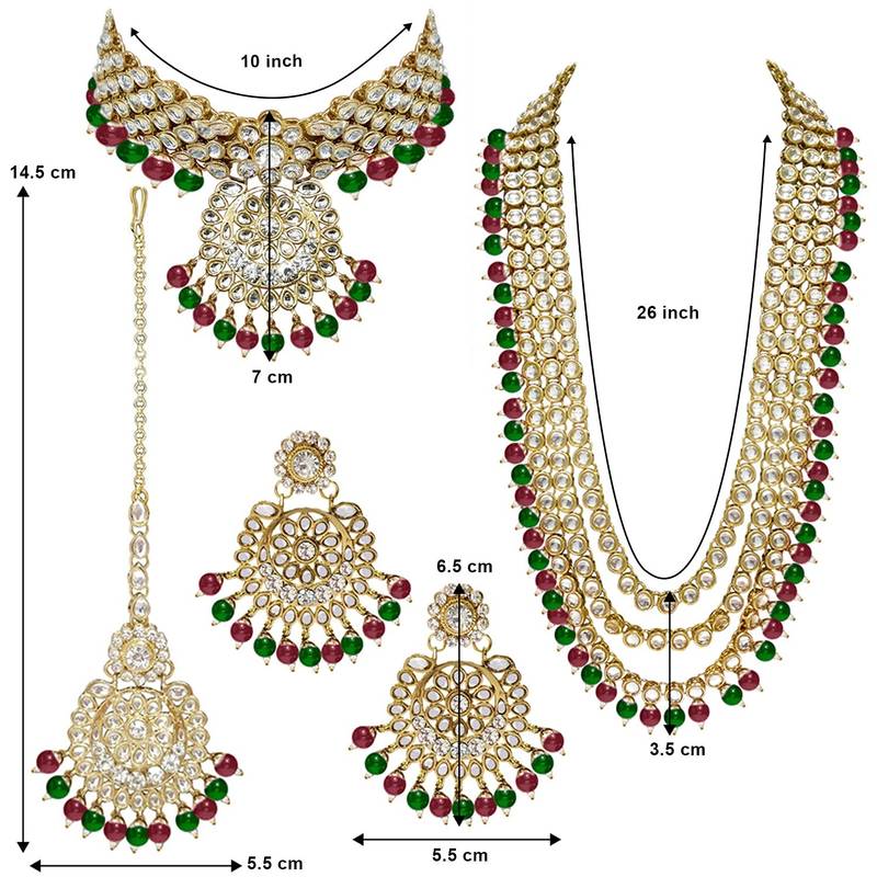 Traditional Kundan & Pearl Studded Bridal Choker Necklace Jewellery Set With Earrings & Maang Tikka for Women