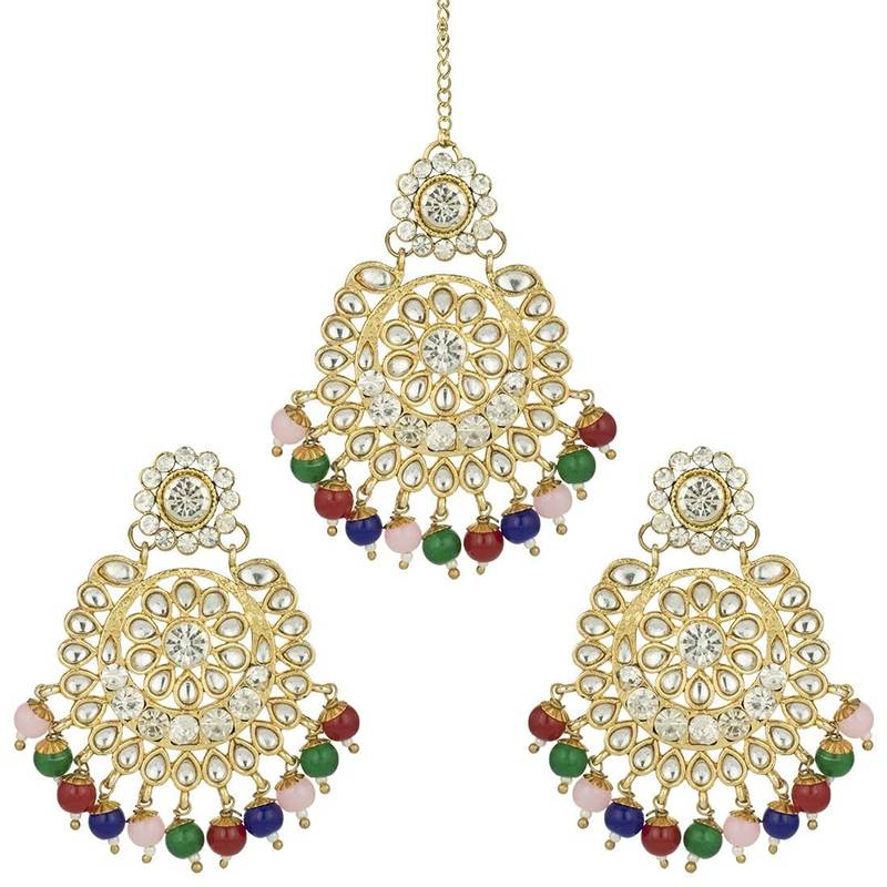 Traditional Kundan & Pearl Studded Bridal Choker Necklace Jewellery Set With Earrings & Maang Tikka for Women