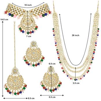 Traditional Kundan & Pearl Studded Bridal Choker Necklace Jewellery Set With Earrings & Maang Tikka for Women 8