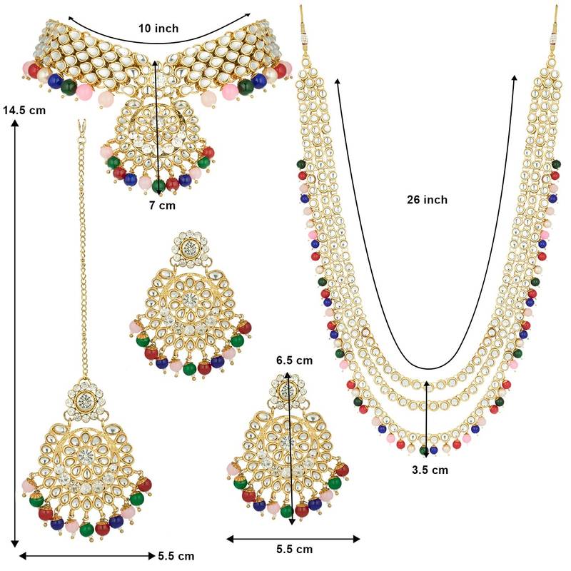 Traditional Kundan & Pearl Studded Bridal Choker Necklace Jewellery Set With Earrings & Maang Tikka for Women