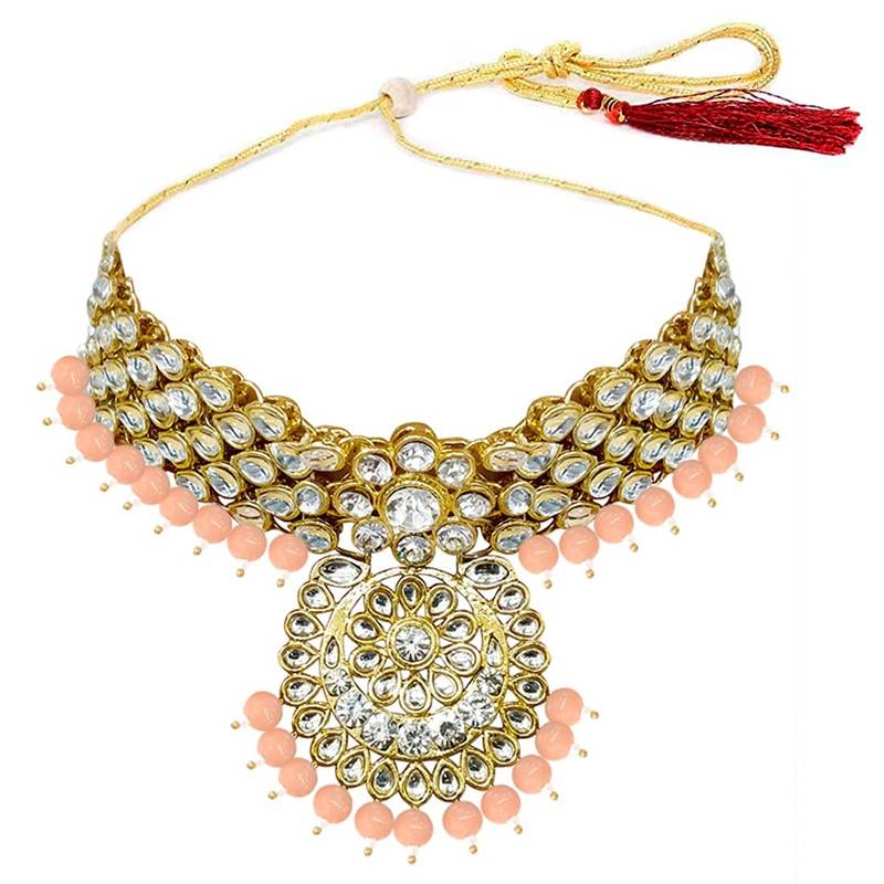 Traditional Kundan & Pearl Studded Bridal Choker Necklace Jewellery Set With Earrings & Maang Tikka for Women