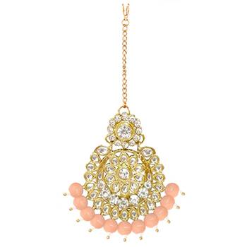 Traditional Kundan & Pearl Studded Bridal Choker Necklace Jewellery Set With Earrings & Maang Tikka for Women 6