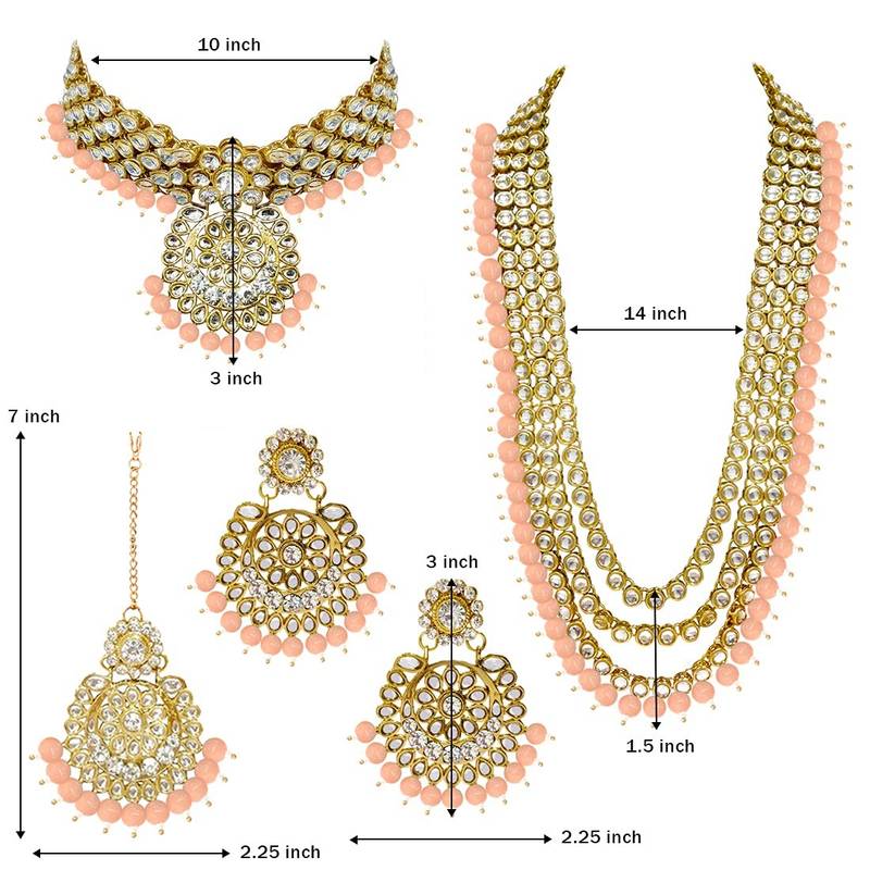 Traditional Kundan & Pearl Studded Bridal Choker Necklace Jewellery Set With Earrings & Maang Tikka for Women