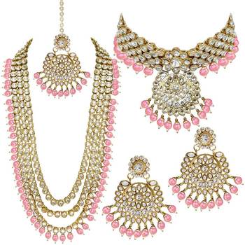 Traditional Kundan & Pearl Studded Bridal Choker Necklace Jewellery Set With Earrings & Maang Tikka for Women 2