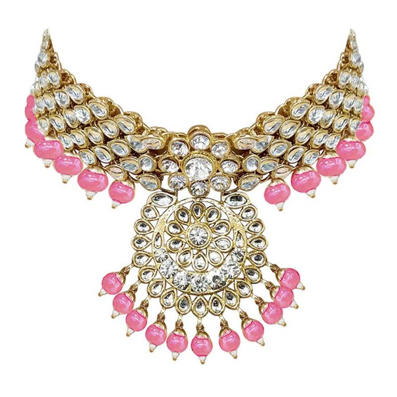 Traditional Kundan & Pearl Studded Bridal Choker Necklace Jewellery Set With Earrings & Maang Tikka for Women