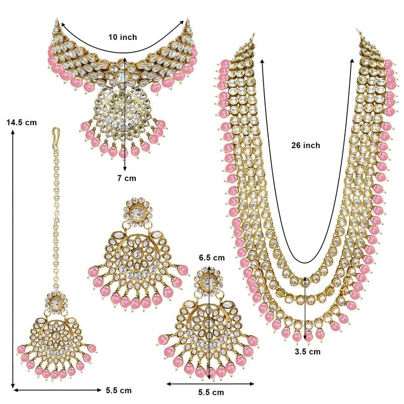 Traditional Kundan & Pearl Studded Bridal Choker Necklace Jewellery Set With Earrings & Maang Tikka for Women