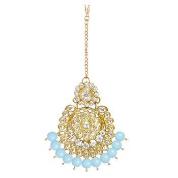 Traditional Kundan & Pearl Studded Bridal Choker Necklace Jewellery Set With Earrings & Maang Tikka for Women 7