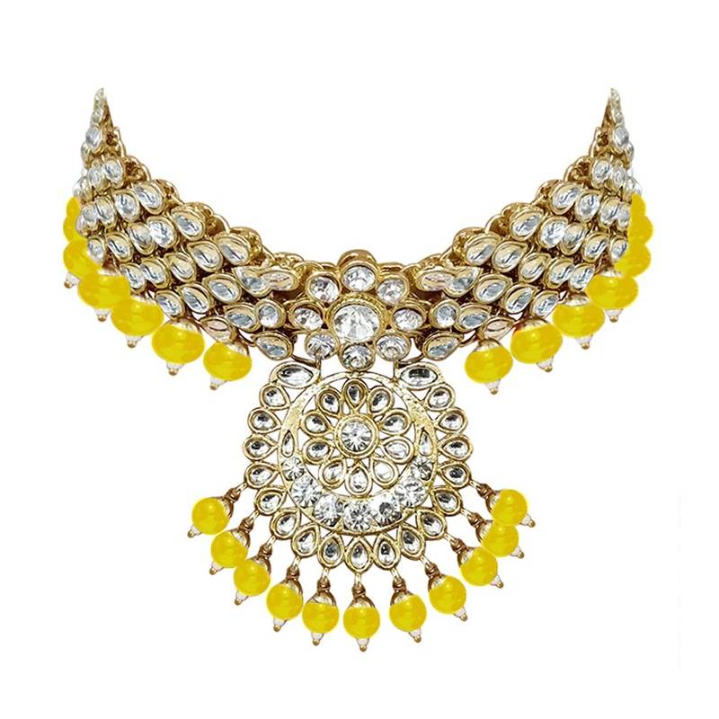 Traditional Kundan & Pearl Studded Bridal Choker Necklace Jewellery Set With Earrings & Maang Tikka for Women