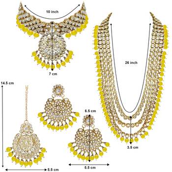 Traditional Kundan & Pearl Studded Bridal Choker Necklace Jewellery Set With Earrings & Maang Tikka for Women 8