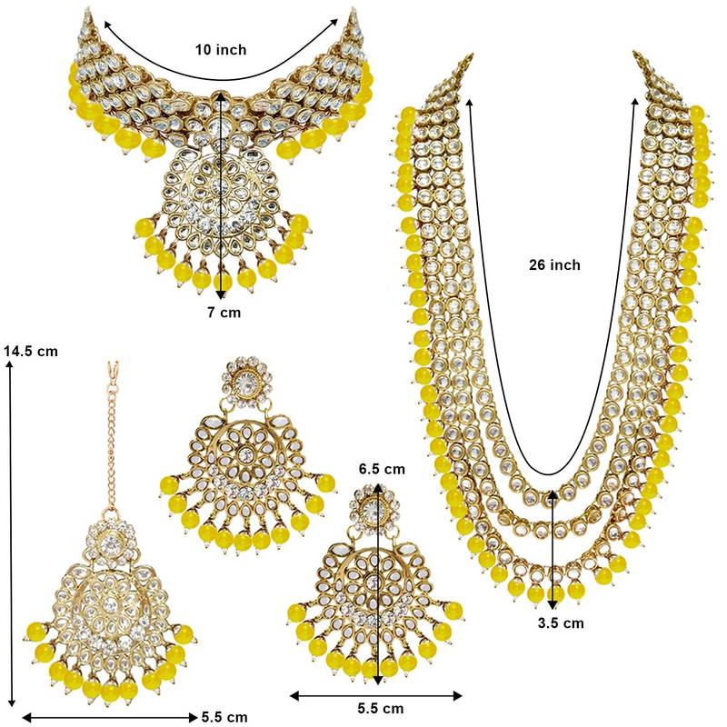 Traditional Kundan & Pearl Studded Bridal Choker Necklace Jewellery Set With Earrings & Maang Tikka for Women