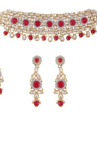 Traditional Kundan Choker Necklace Set with Earrings Maang Tikka for Women (IJ343Q)