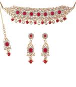 Traditional Kundan Choker Necklace Set with Earrings Maang Tikka for Women 