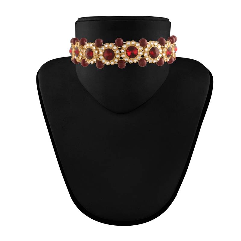 Traditional Handcrafted Ruby Choker Studded with Kundan & Pearl with Earrings For Women/Girls 