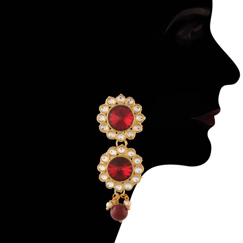 Traditional Handcrafted Ruby Choker Studded with Kundan & Pearl with Earrings For Women/Girls 