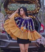 Dark Purple Floral Embroidered Fancy Circular Poncho/Cape_free Size