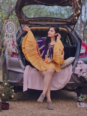 Dark Purple Floral Embroidered Fancy Circular Poncho/Cape_free Size 5