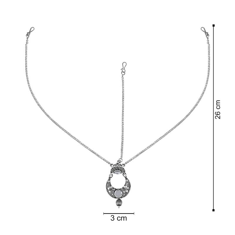 Silver Oxidised Mirror Work Mathapatti for Women and Girls 