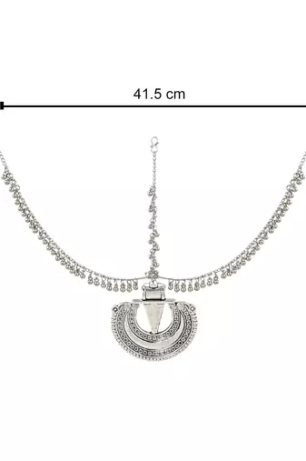 I Jewels Silver Oxidised Mathapatti with Ghungroo Embellishments for Women and Girls (T2121OX)