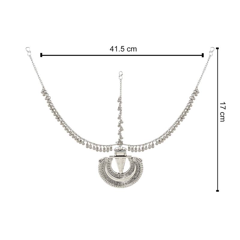 I Jewels Silver Oxidised Mathapatti with Ghungroo Embellishments for Women and Girls (T2121OX)