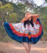 Off White Elephant Embroidered Circular Winter Poncho_free Size