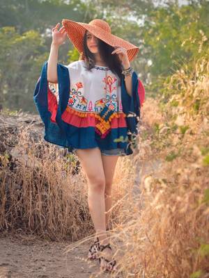 Off White Elephant Embroidered Circular Winter Poncho_free Size 3