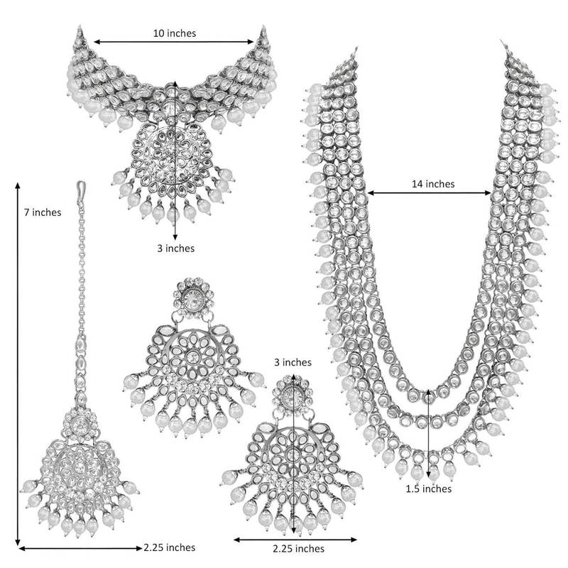 Traditional Kundan & Pearl Studded Bridal Choker Necklace Jewellery Set With Earrings & Maang Tikka for Women