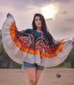 Sparrow Motif Embroidred Deep Green Circular Poncho_free Size