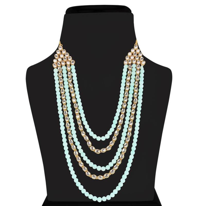 Kundan & Pearl Beaded Multi Strand Necklace Jewellery Set For Women 