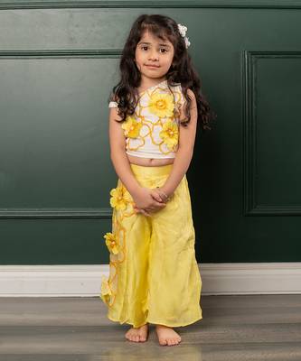 Yellow embroidered pant set 1