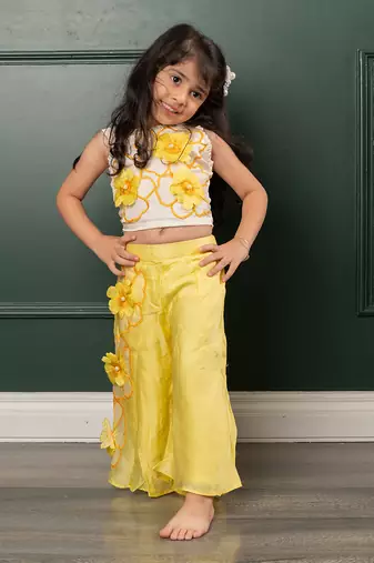 Yellow embroidered pant set